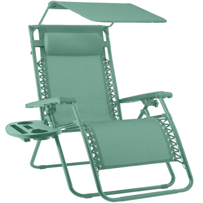 Folding Zero Gravity Recliner Patio Lounge Chair W/ Canopy Shade, Headrest, Tray by Latitude Run