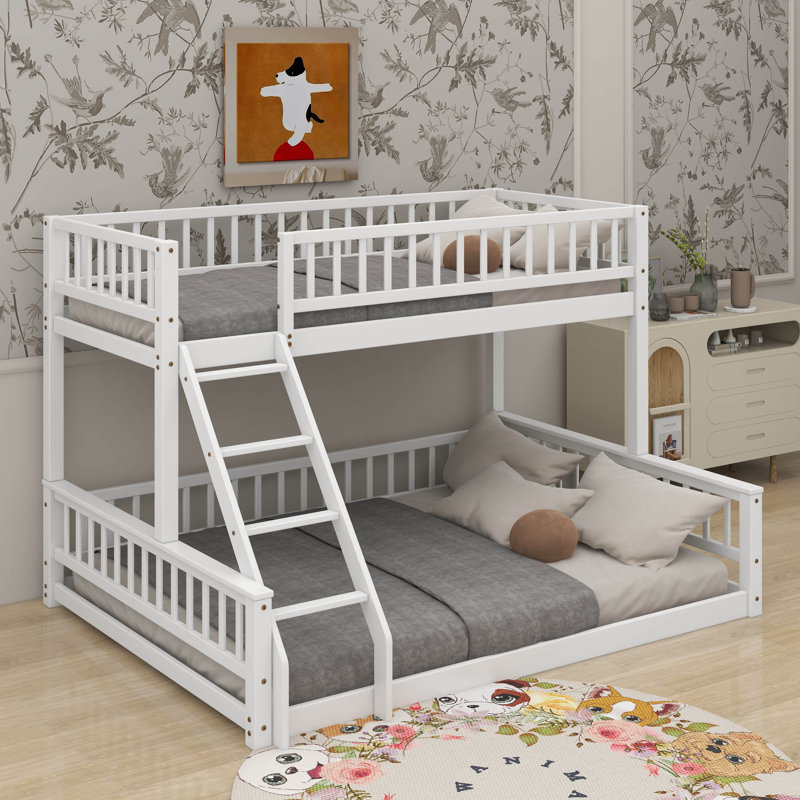 Twin XL Over Queen Bunk Bed With Ladder, White