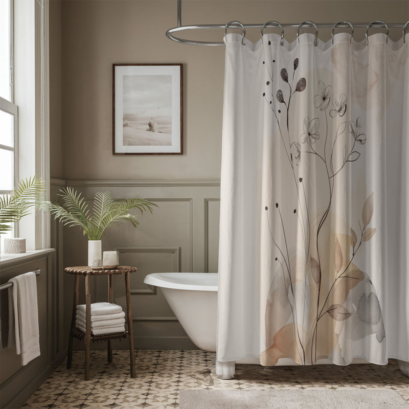 Rideau de douche 1 pièce Subdued Boho Blossoms, H 74 po x l 71 po