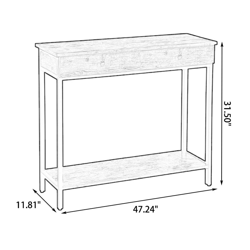 Console rectangulaire en bois massif brun, H 31,5 po x L 47,24 po x l 11,81 po
