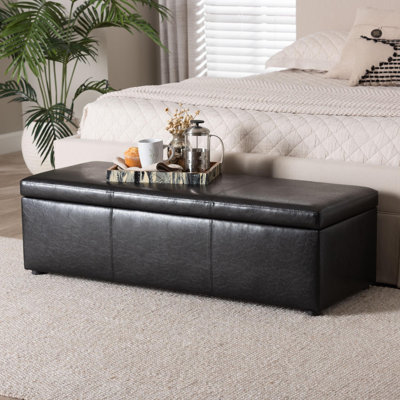 Repose-pieds de rangement rectangulaire en similicuir de 47 po Chanett