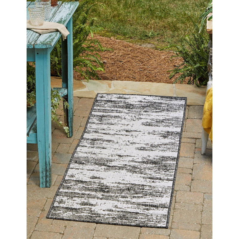 Tapis d'extérieur moderne gris anthracite Noushin, Tapis de couloir 2 pi x 6 pi 1 po