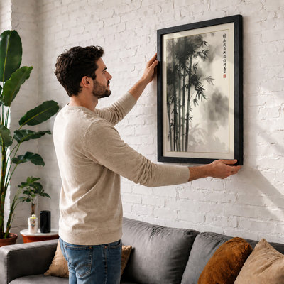 Bamboo in Mist Japandi - Framed Print