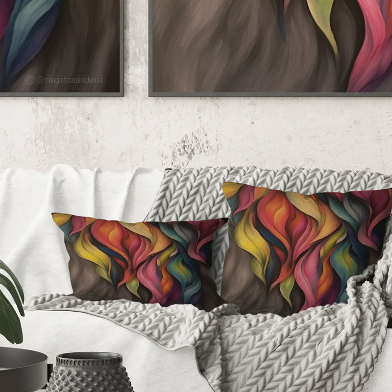 Coussin décoratif rétro à motif de feuilles pastel multicolores aquarelle grise