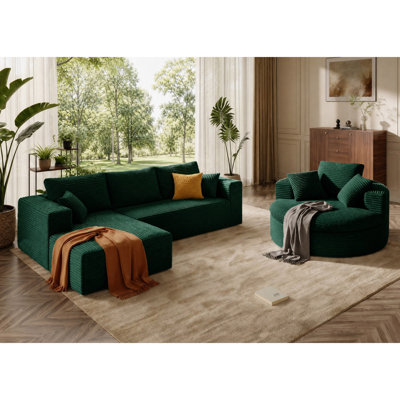 Ensemble de canapé modulaire 3 pièces sans os pour le salon, canapé modulaire en velours côtelé avec méridienne ronde sans assemblage requis