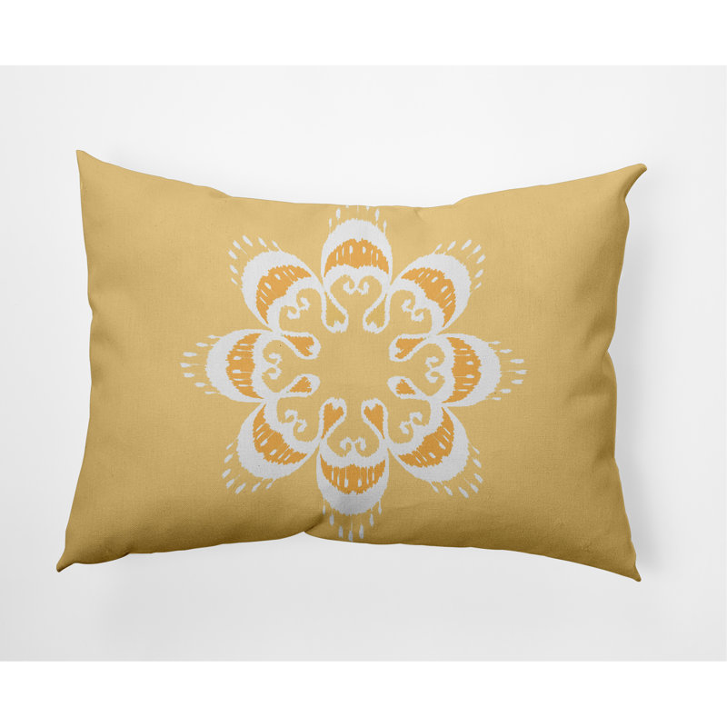 Housse et insert de coussin rectangulaire extérieur Ikat Mandala, Jaune soleil