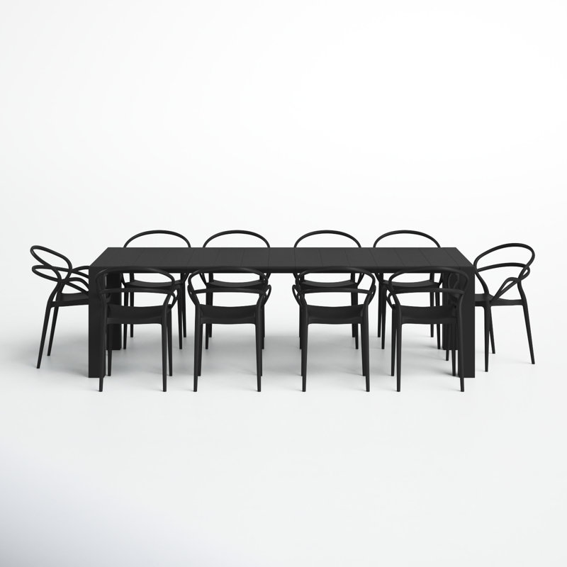 Comet 10-Person Patio Dining Set with Extendable Rectangular Table, Black