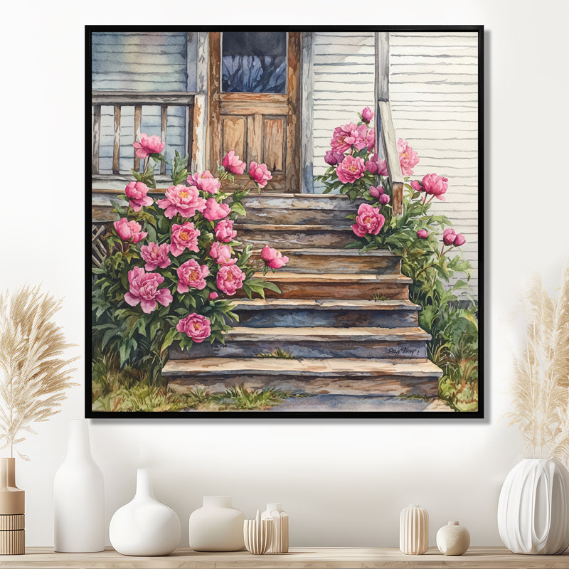 Deshazo, pivoines par The Farmhouse Steps - pivoines, art mural sur toile, Impression encadrée flottante, H 16 po x l 16 po