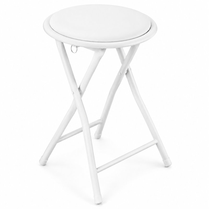 Upholstered Bar Stool with Steel Frame, White / White