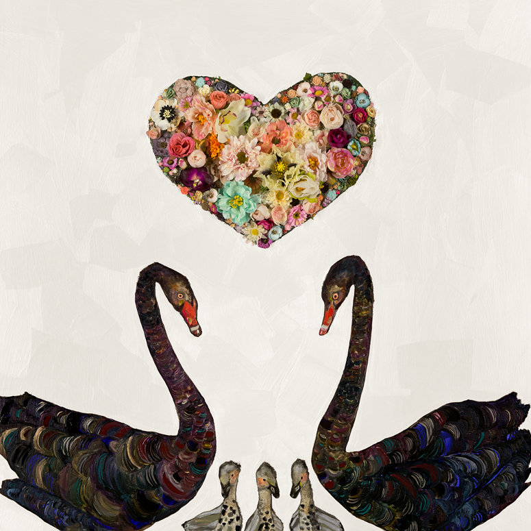 «Swan Love on Pearl White», reproduction de peinture acrylique sur toile, H 12 po x l 12 po, Toile tendue