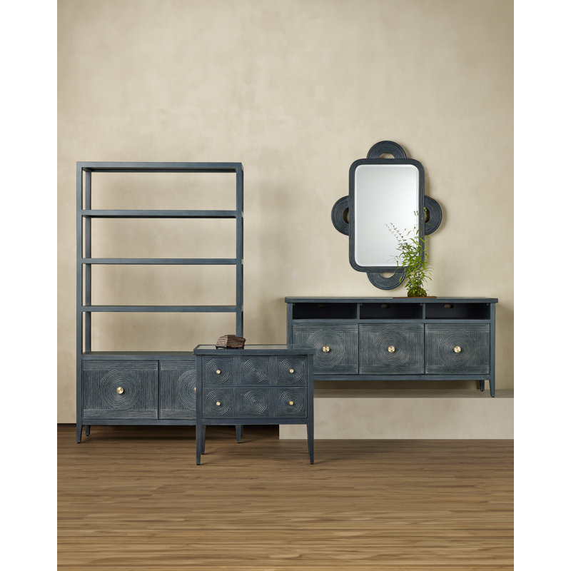 Santos Solid Wood Etagere Bookcase, Vintage Navy