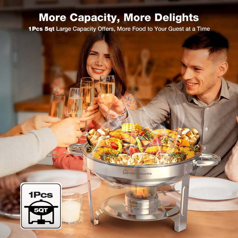 4 Pack 5QT Chafing Dishes For Buffet, Round Chafing Dish Buffet Setw/Lid Holder (Set Of 4)