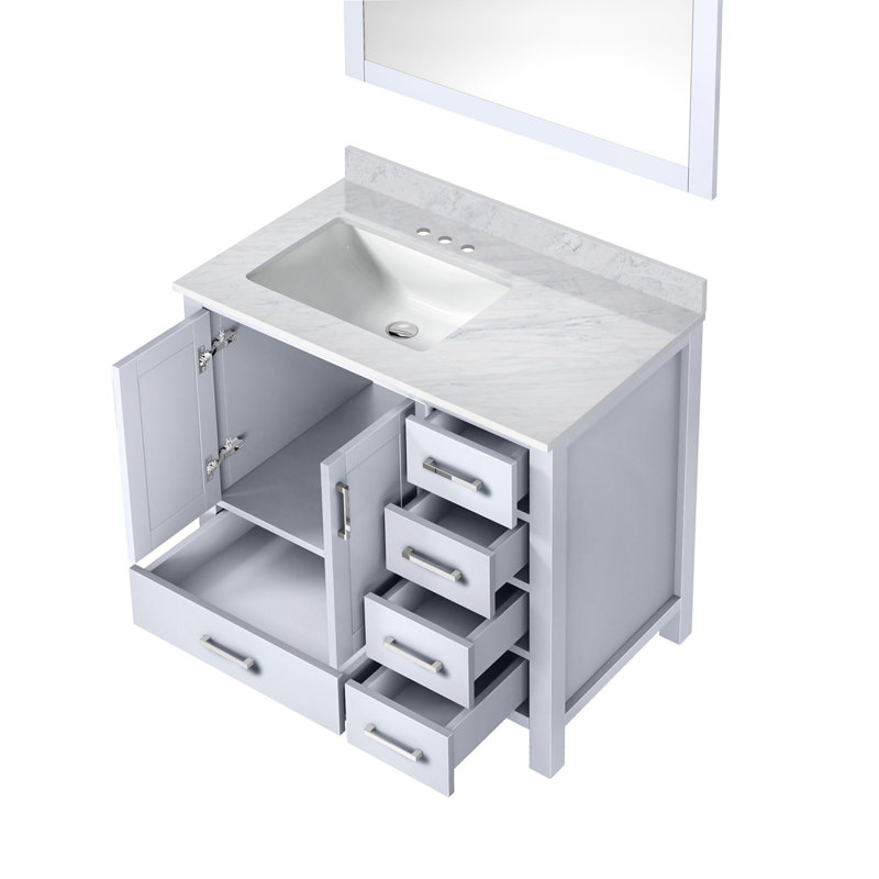 Meuble-lavabo décalé avec plateau en marbre de Carrare et miroirs, Blanc