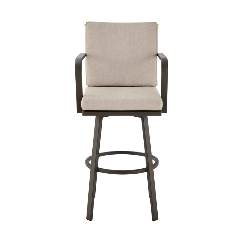 Cemalettin 45'' Aluminum Outdoor Bar Stool with Cushion, Brown, Brown, 26"
