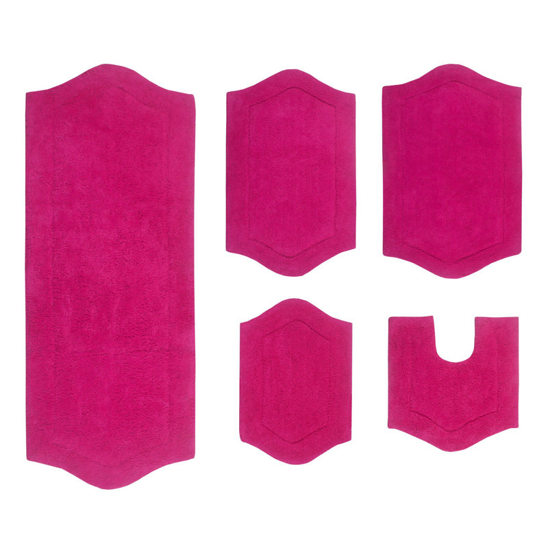 Morissette 100% Cotton Bath Rug, Quick Dry, Machine Washable, Non-Slip, Ultra Absorbent - 5 Piece Set, Hot Pink