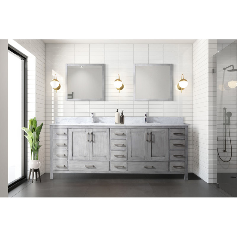 Meuble-lavabo double 84 po X P 22 po D et l 34 po Miroirs, Gris