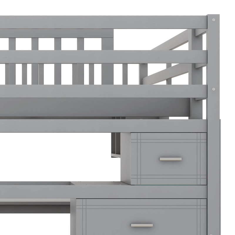 Lit superposé double au-dessus de simple avec escalier, tiroirs de rangement, cadre de lit superposé avec bureau et tablettes, aucun sommier nécessaire