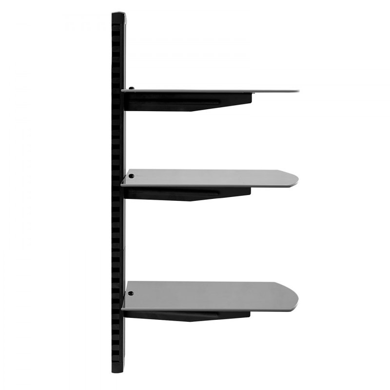 3 Tiers Wall Mounted AV Media Stand Adjustable Floating Projector Shelf, Design 3-Tier AV Media Stand Corner Shelf for Record Player Stereo Cabinet Audio Rack Tower with Height Adjustable Shelves, Living Room Storage, Corner Entertainment Centre, Black