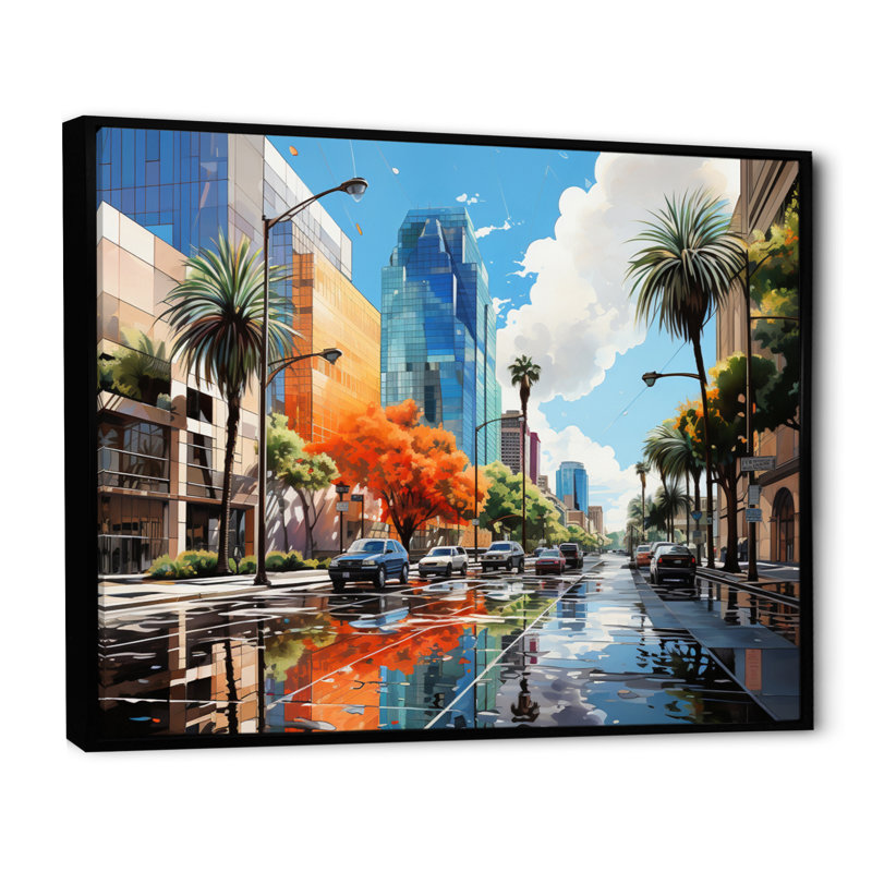Pop Los Angeles I sur impression sur toile, Cadre flottant noir, H 16 po x l 32 po x P 1 po