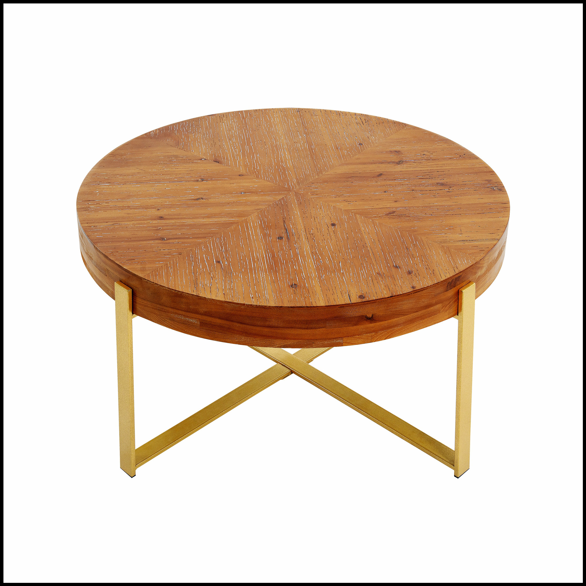 Modern Retro Splicing Round Coffee Table with Gold Legs
