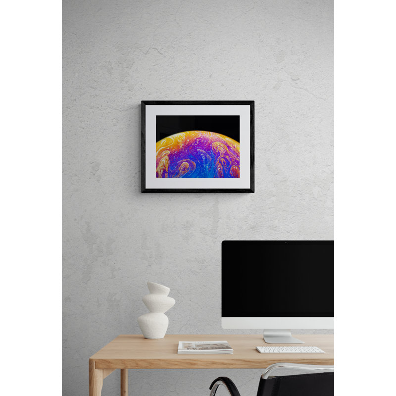 Soap Bubble Close Up by Philippe Monthoux, Black Framed Canvas, 25" H x 33" W