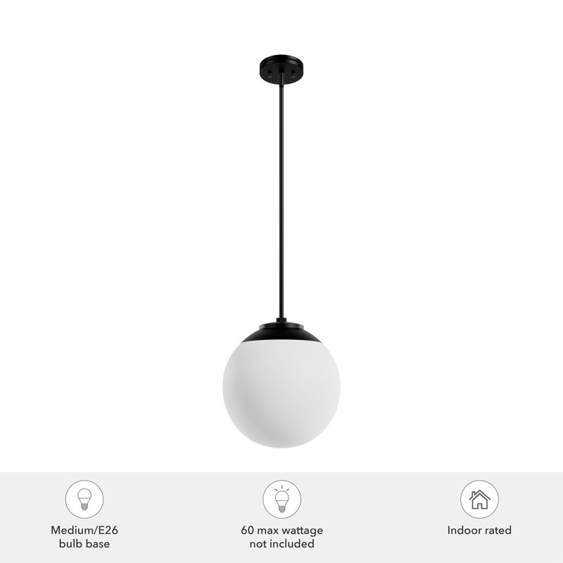 Luminaire suspendu sphère 1 lumière Hepburn, Médium, Noir mat