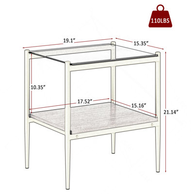 Ensemble de 2 tables de bout rectangulaires, plateau en verre trempé avec panneau de fibres à densité moyenne, table moderne pour le salon, verre gris