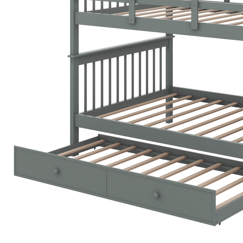 Comfortable Full-Over-Full Bunk Bed With Twin Trundle, Generous Storage, And Reliable Safety Guard Rail For Perfect Dream Bedroom