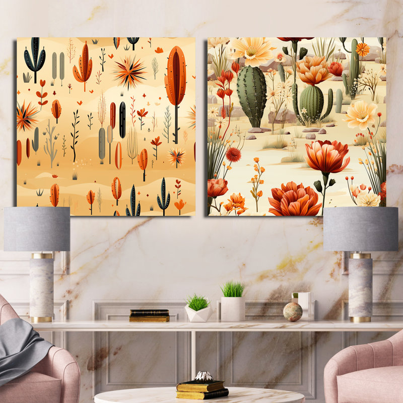Katie - Ensemble de 2 collages carrés botaniques abstraits, Toile tendue, H 16 po x l 33 po