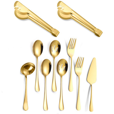 Damariah 10 Piece Stainless Steel Wood Stainless Steel Hostess Set