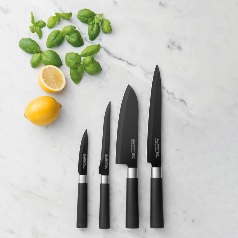 Essentials 4Pc Ceramic Coated Knife Set, Black