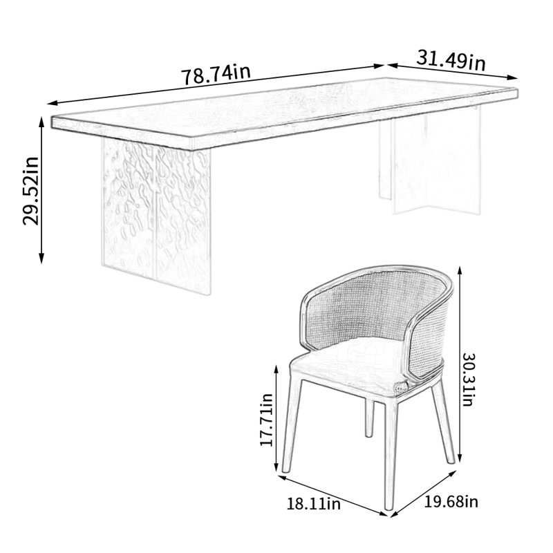 Ensemble de salle à manger rectangulaire, H 29,52 po x L 78,74 po x l 31,49 po