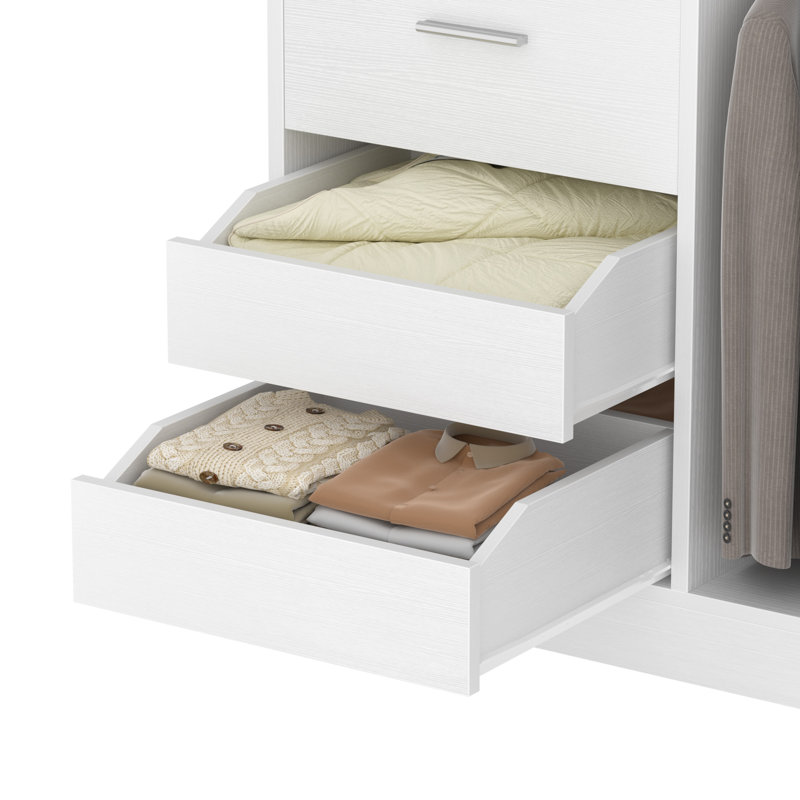 36" Closet System With 3 Drawers And 2 Rods, Shoes Storage With Hutches, White