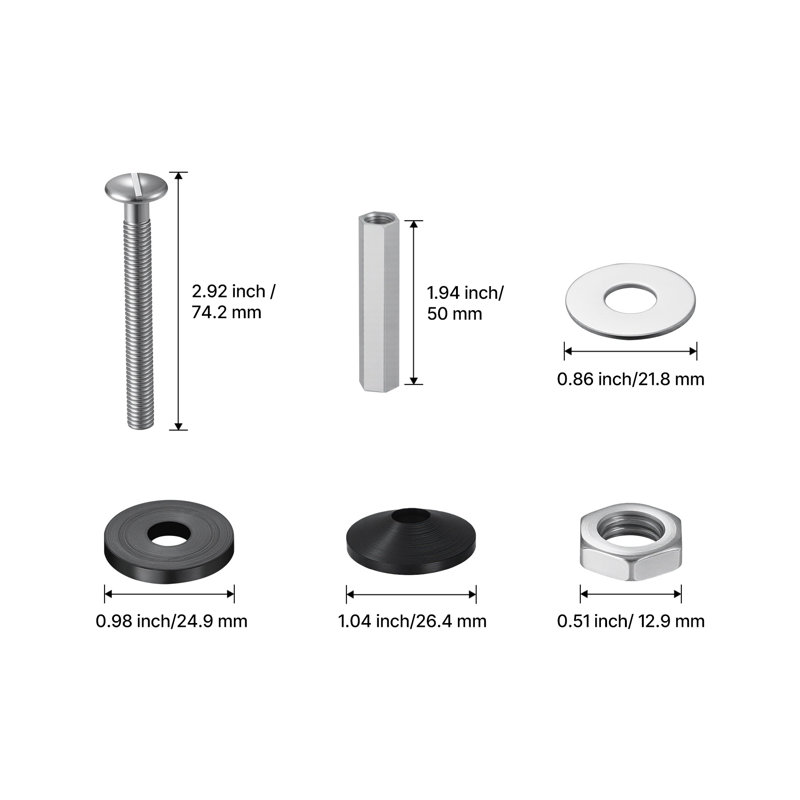 Siège de toilette universel en acier inoxydable et ensemble de boulons de réservoir - Quincaillerie de remplacement robuste M8 avec finition antirouille 2 pièces