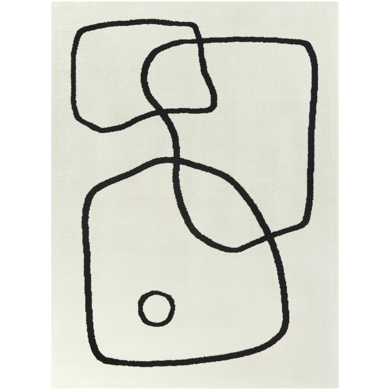 Tapis blanc abstrait Lucke, Rectangle 5 pi 3 po x 7 pi