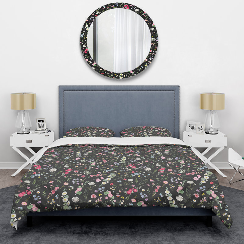 Ensemble de housse de couette en microfibre noir / rose / bleu 3 pièces