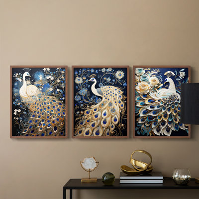 Peakcock  Series  LXXIX  -Set Of 3 Framed Giclee Prints -Ready to Hang