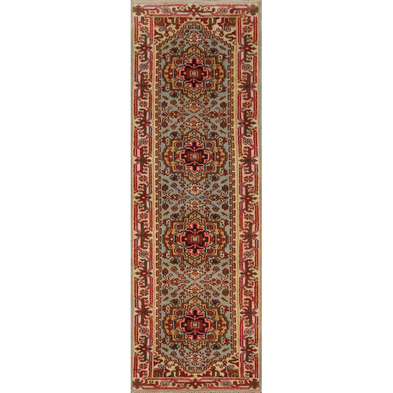 Tapis de couloir unique en coton 10 pi 0 po x 2 pi 6 po bleu marine et bleus