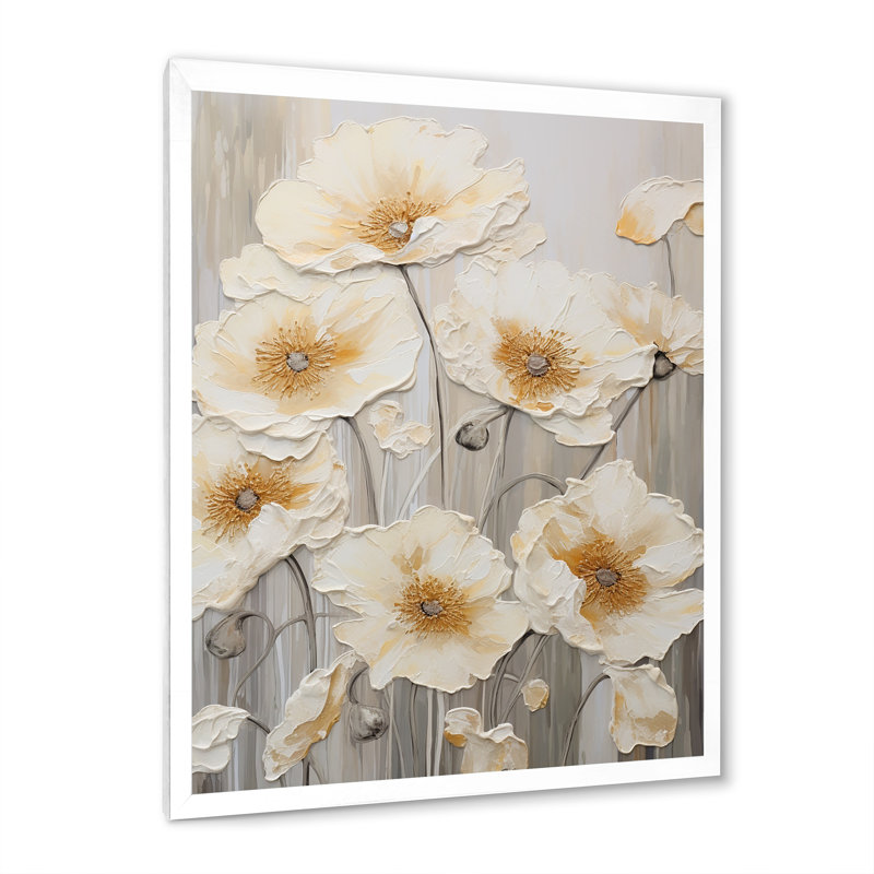 Buttercups Fields On Gray III sur toile, Cadre simple blanc, H 32 po x l 16 po x P 1 po