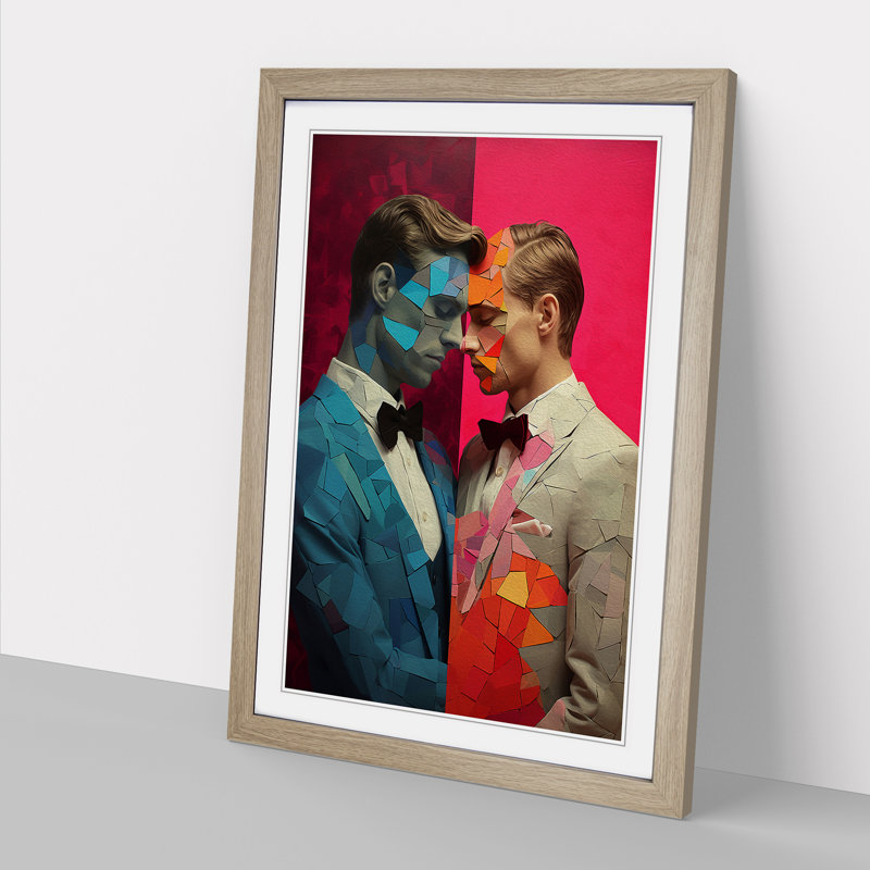 Two Men In Love Digital - Single Picture Frame Print on Wood, Oak Framed, 46cm H x 34cm W