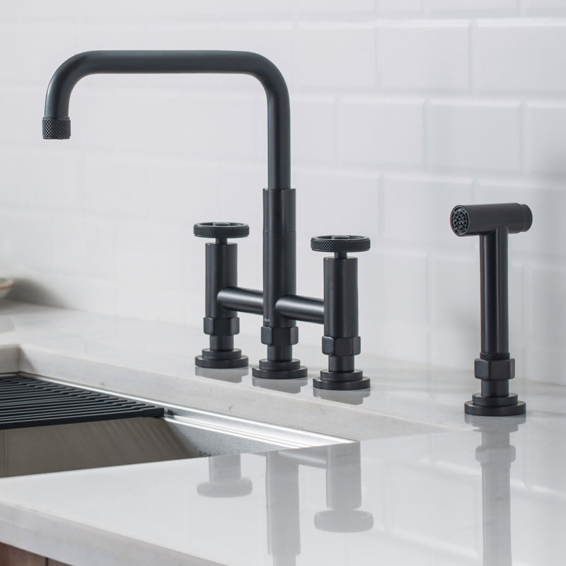 Urbix Bridge Faucet with Side Spray Included, Matte Black