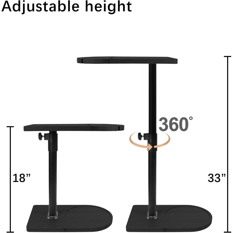 360° Rotatable Sofa Tray Table For Couch Arm - Height Adjustable End Table For Bed Or Chair With Phone & Tablet Slots, TV Tray Table, Side Table Tray For Small Spaces(Black,Arc)