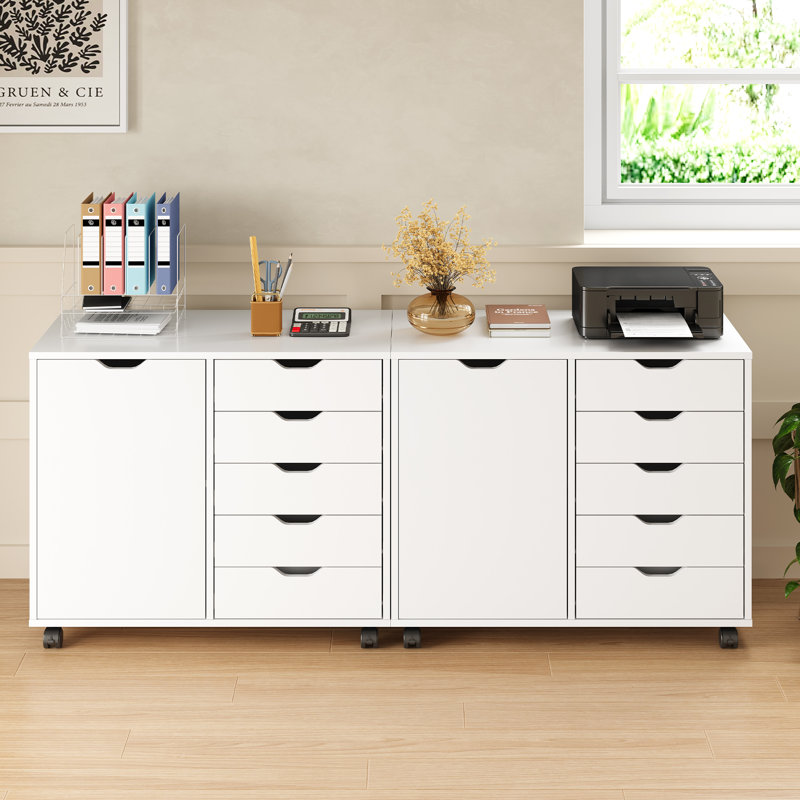 Crandon 31'' W 5-Drawer Mobile File Cabinet With Wheels And Door Storage, Wood Filing Cabinet With Adjustable Shelf, Printer Stand Organizer With Spacious Drawers for Home Office