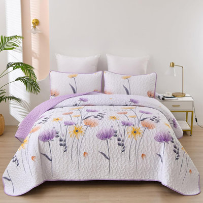 2 Pieces Floral Quilt Set Lightweight Farmhouse Style Coverlet Sets For All Season