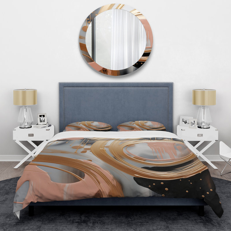 Ensemble de housse de couette Abstract Gold and Pink, Housse de couette pour très grand lit