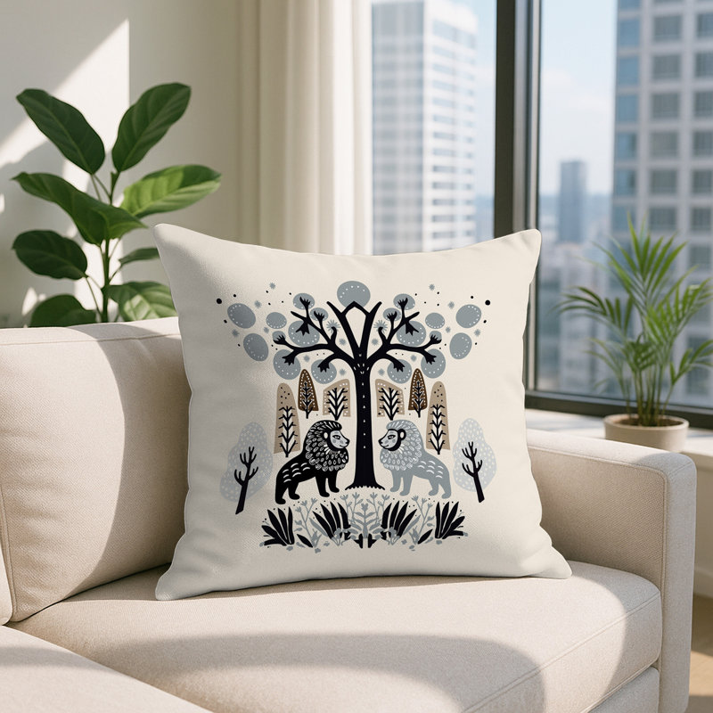Coussin Comas, Gris, Carré 19 po