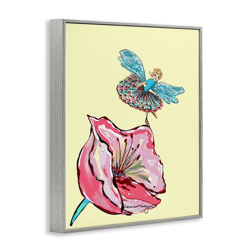Ballerine fée et giclée encadrée de fleurs, design par Susan Lugar, H 14 po x l 11 po, Estampe numérique Farmhouse