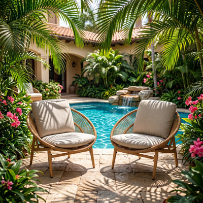 Cyril 29" W x 32" D x 26" H All-Weather PE Rattan and Iron Set of 2 Outdoor Lounge Chairs