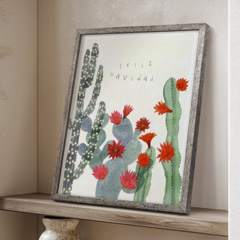 «Desert Christmas Cactus II», reproduction encadrée - bois massif