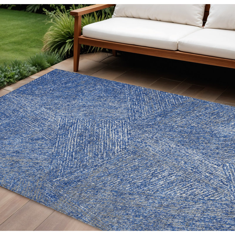 Tapis d'extérieur lavable abstrait bleu marine 10 pi x 14 pi